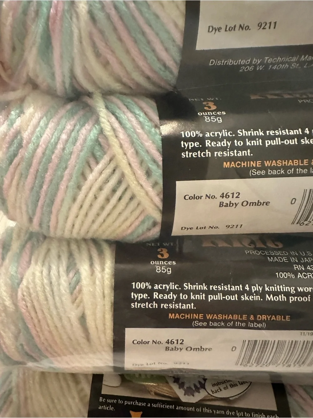 Lot of 7 Vintage Vonnel Love Knit Luxury Yarn Baby Ombre 4612 Same Dye Lot 9211
